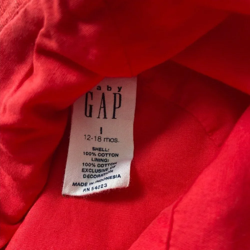 Baby Gap Cotton Bucket Sun Hat with Rose Detail – Red/Pink, Size 12–18 Months